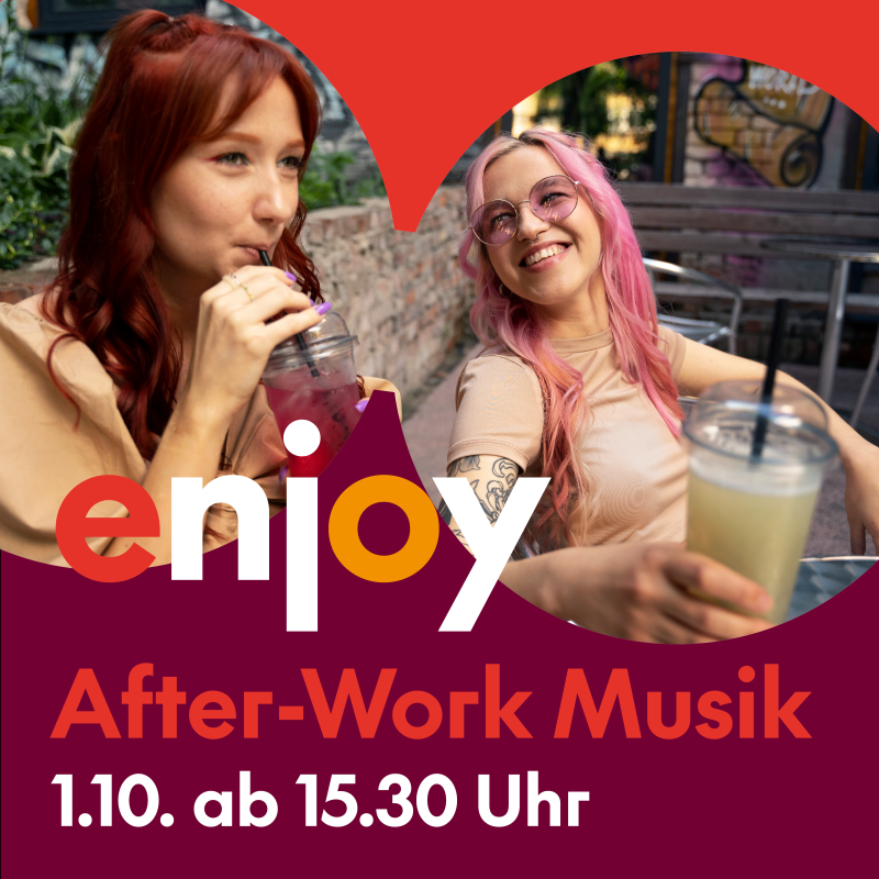 Zwei junge Frauen mit bunten Haaren trinken Cocktails in Wien bei After-Work Musik